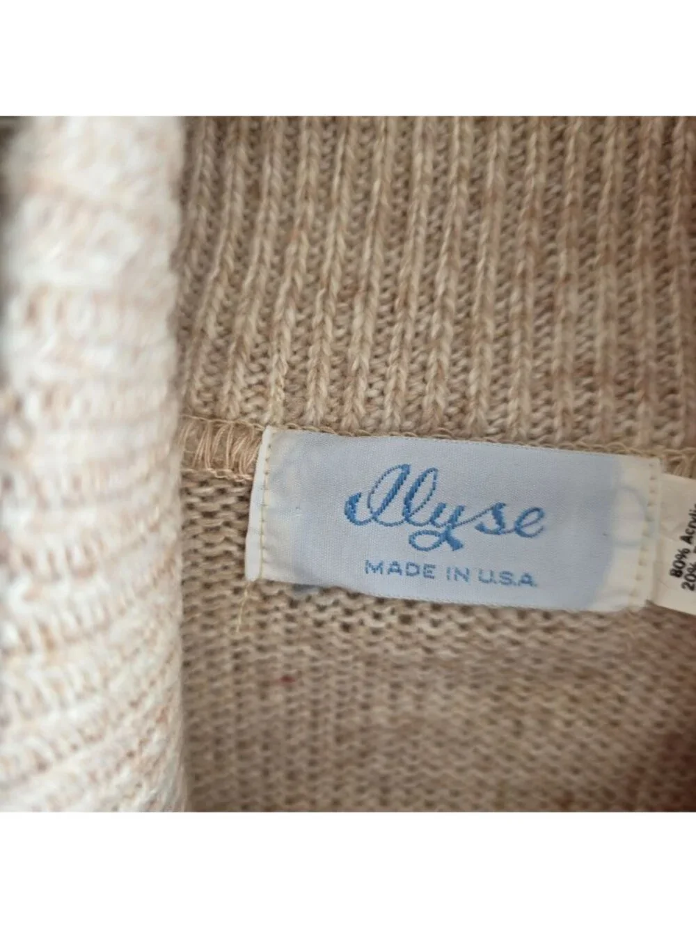 Vintage 80s Ilyse Shawl Collar Pullover Sweater S Beige Preppy Academia Office
